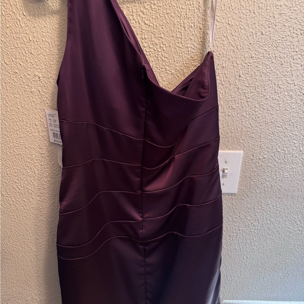 Gorgeous one shoulder satin plum dress with tag. Never worn!